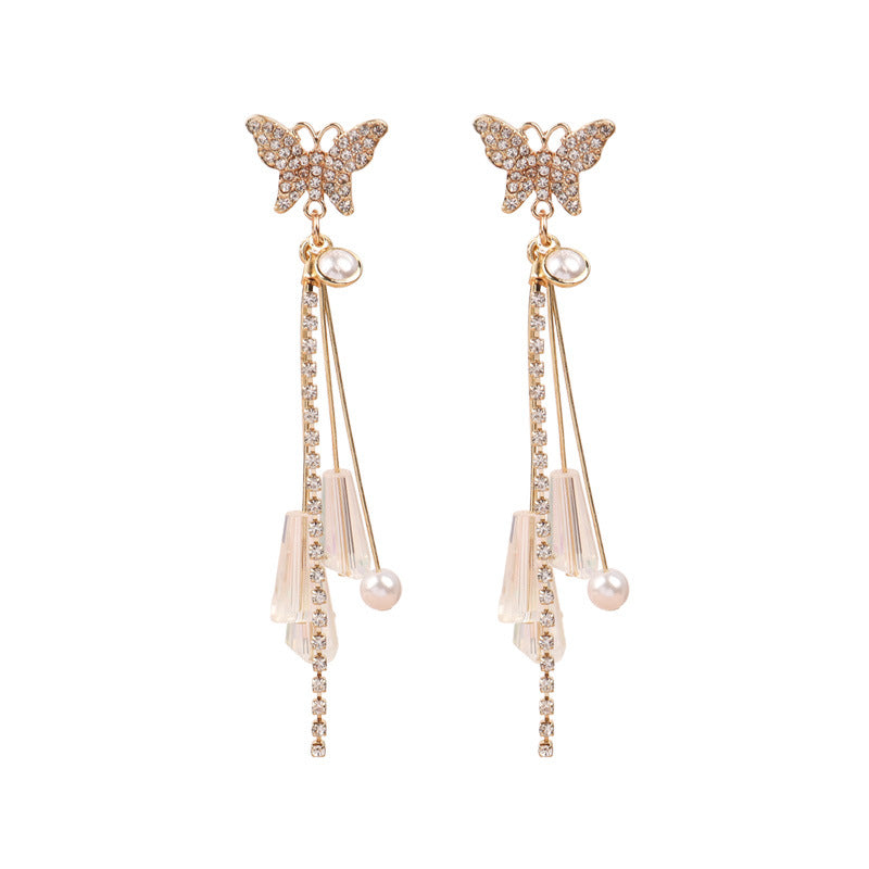Pearl & 18K Gold-Plated Butterfly Tassel Drop Earrings