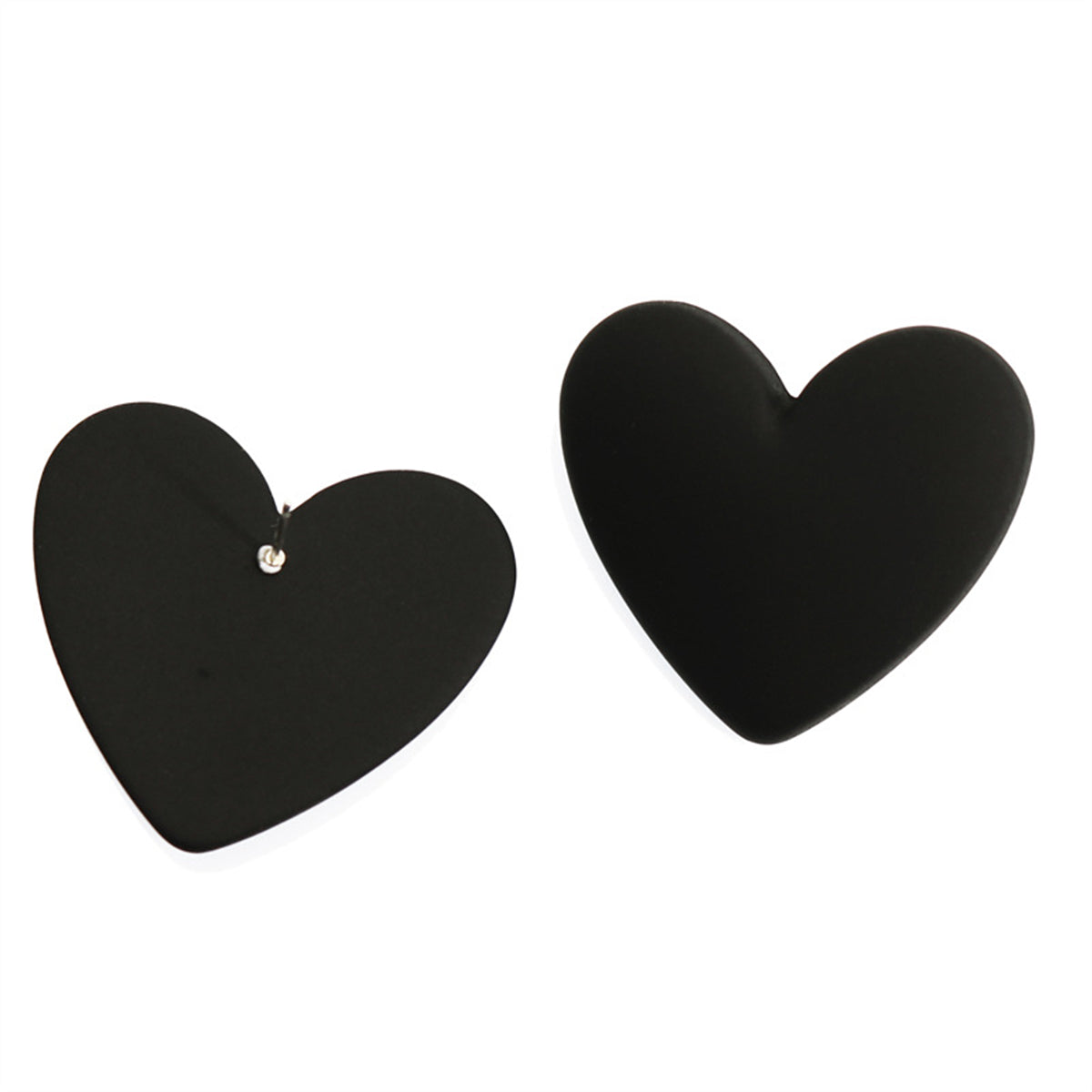 Black Acrylic and Silver-Plated Heart Stud Earrings, silver stud earrings for women, vintage-inspired design, side view