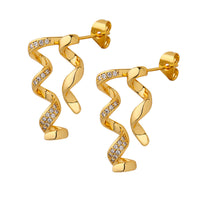 Cubic Zirconia & 18k Gold-Plated Ribbon Spiral Stud Earrings