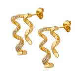 Cubic Zirconia & 18k Gold-Plated Ribbon Spiral Stud Earrings