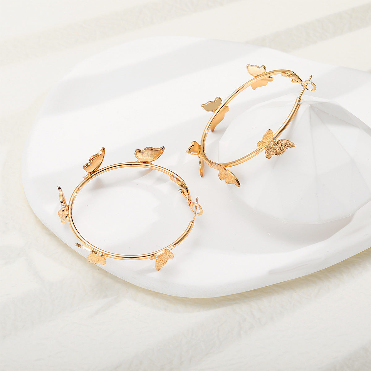 18K Gold-Plated Butterfly Hoop Earrings, everyday style, detail close-up