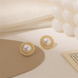 Pearl & 18k Gold-Plated Halo Round Stud Earrings