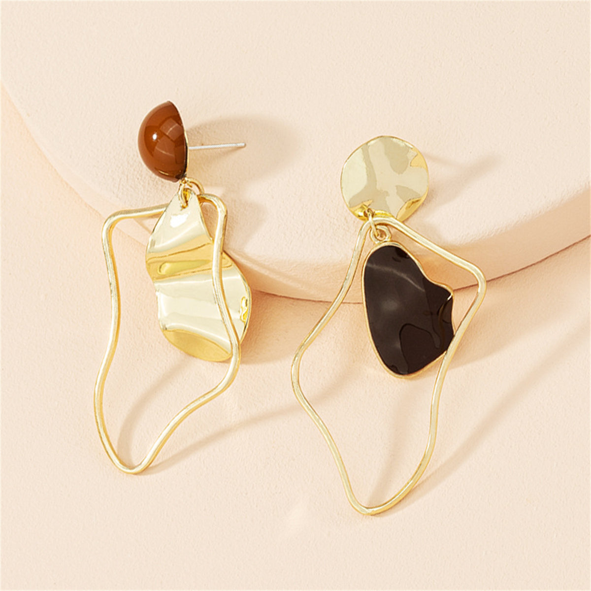 Black Enamel and 18K Gold-Plated Abstract Mismatched Drop Earrings, gold drop earrings for women, lifestyle look