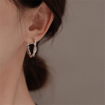 Silver-Plated Twine Hoop Earrings, botanical inspired, detail close-up