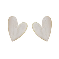 Ivory Enamel & 18k Gold-Plated Heart Stud Earrings
