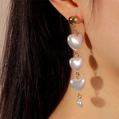 Pearl & 18K Gold-Plated Heart Drop Earrings