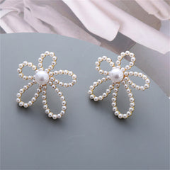 Pearl & 18K Gold-Plated Flower Stud Earrings