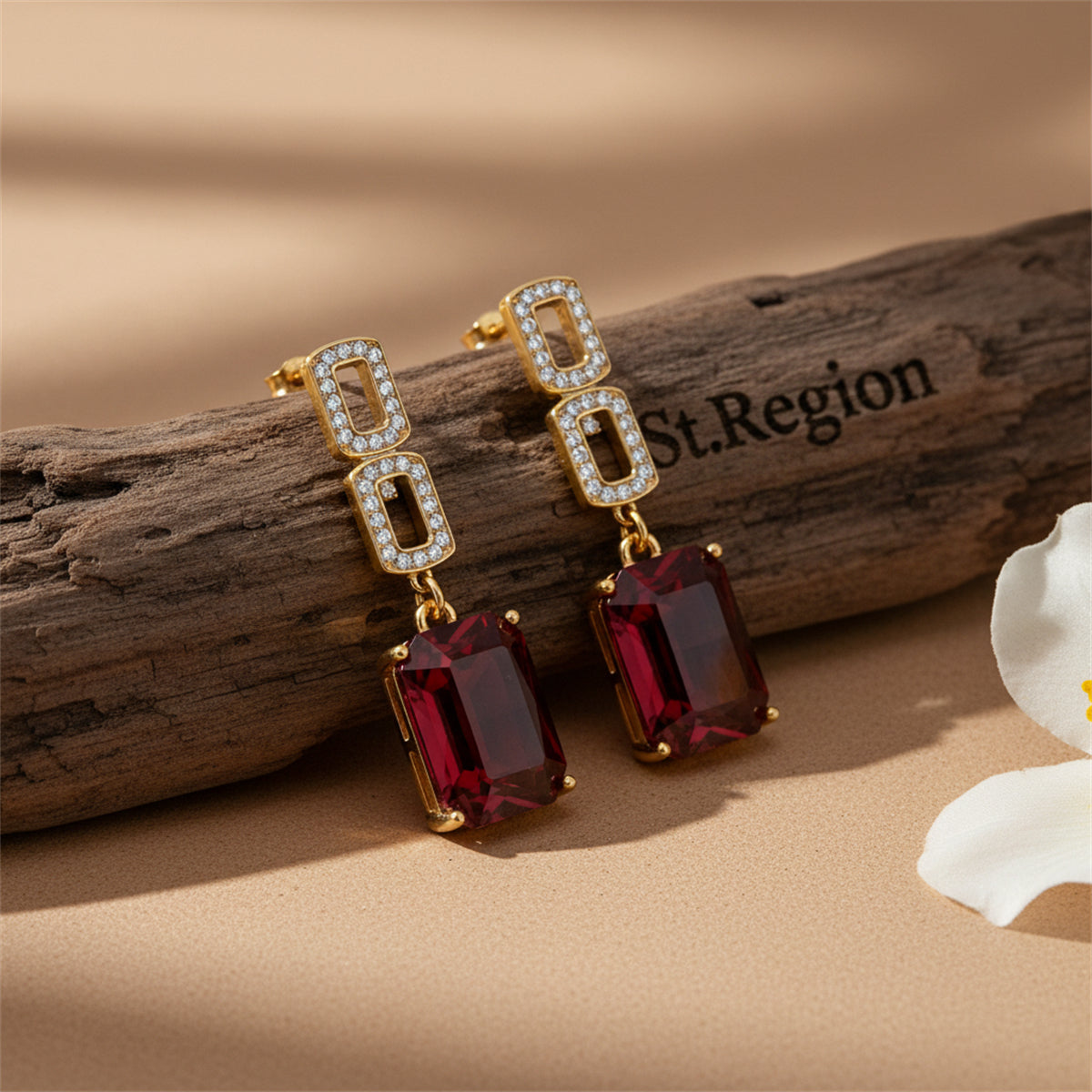 Cubic Zirconia & Red Crystal 18K Gold-Plated Square Drop Earrings