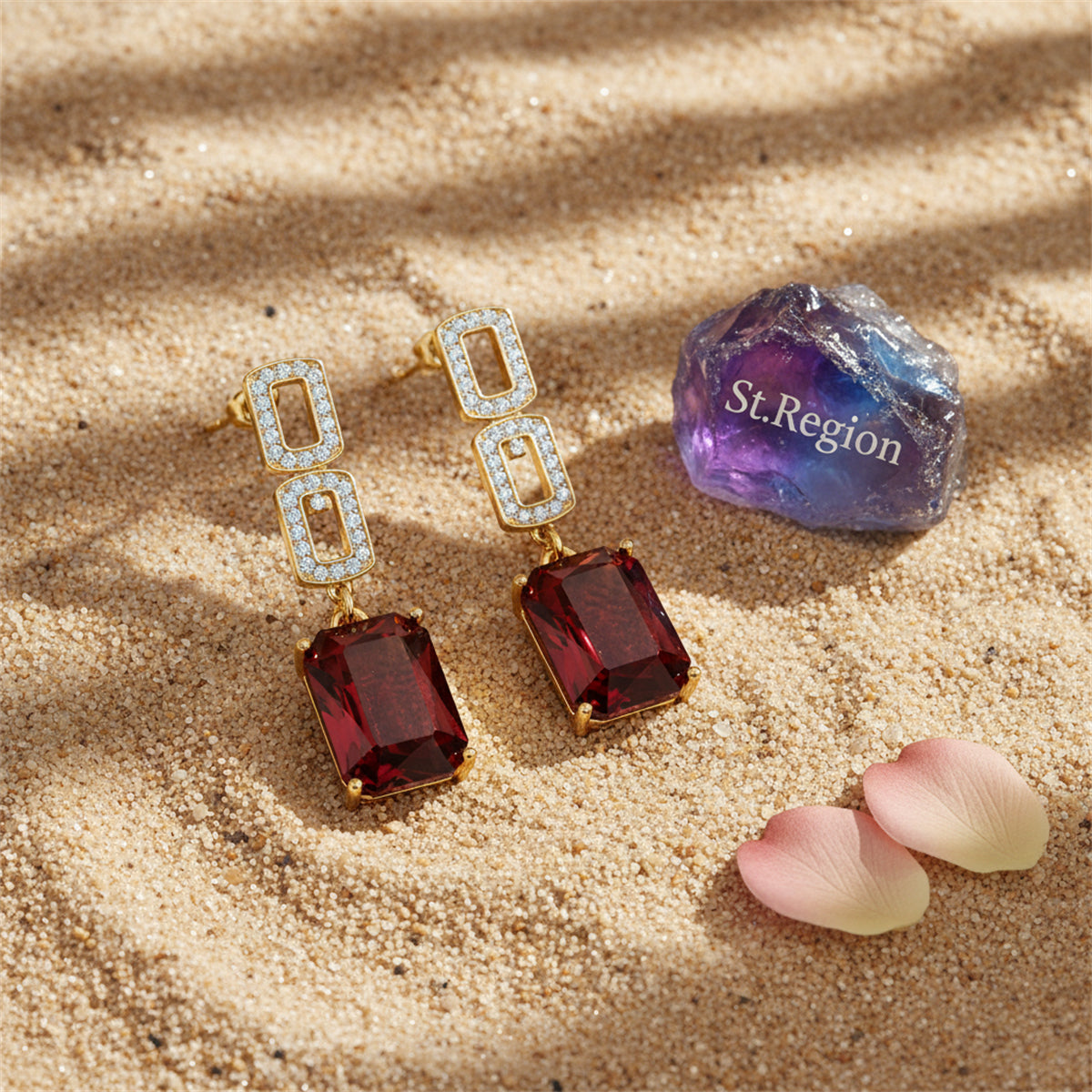 Cubic Zirconia & Red Crystal 18K Gold-Plated Square Drop Earrings