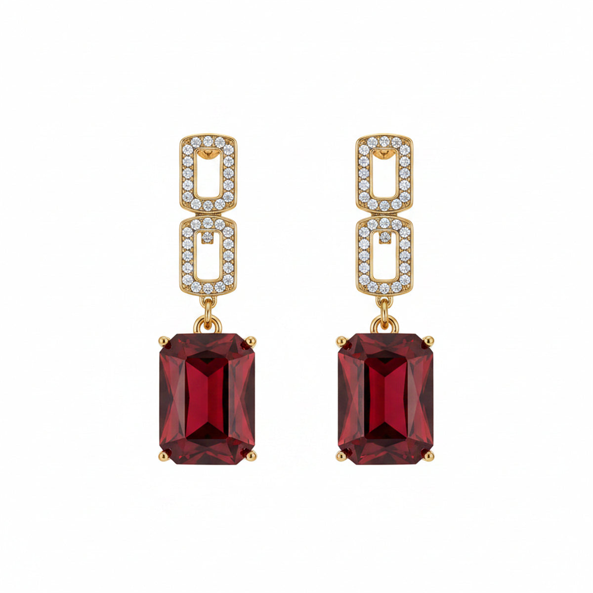 Cubic Zirconia & Red Crystal 18K Gold-Plated Square Drop Earrings
