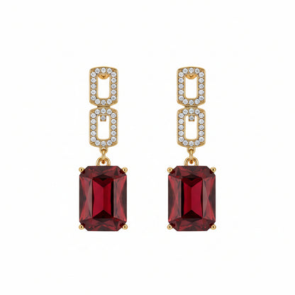 Cubic Zirconia & Red Crystal 18K Gold-Plated Square Drop Earrings