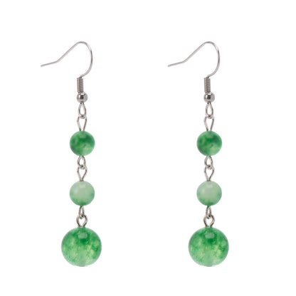 Green Jade & Silvertone Tiered Ball Hook Earrings - Street Region