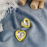 Yellow & Crystal Heart Stud Earrings