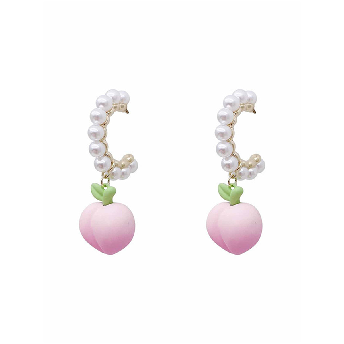 Pink Enamel & Pearl 18K Gold-Plated Peach Drop Huggie Earrings
