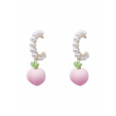 Pink Enamel & Pearl 18K Gold-Plated Peach Drop Huggie Earrings
