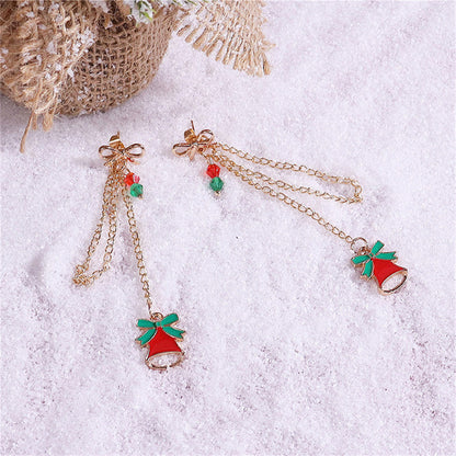 Red Enamel and Acrylic 18K Gold-Plated Bow Bell Chain Ear Jackets, gold drop earrings for women, detail close-up
