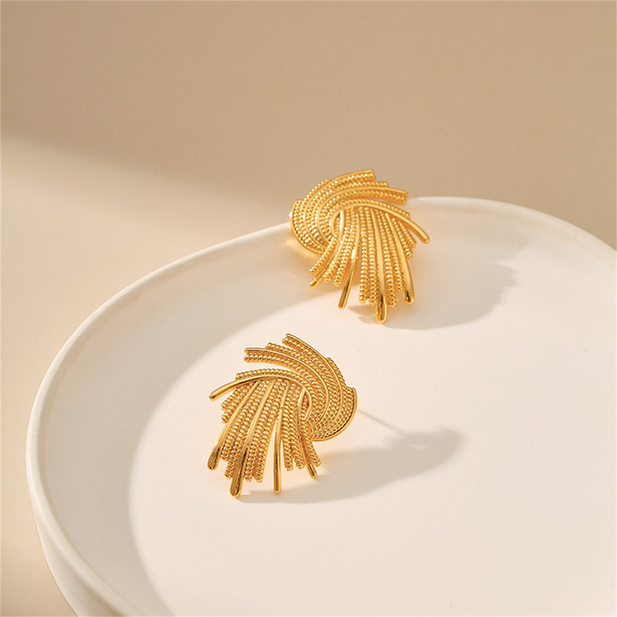 18K Gold-Plated Abstract Spiral Milgrain Stud Earrings