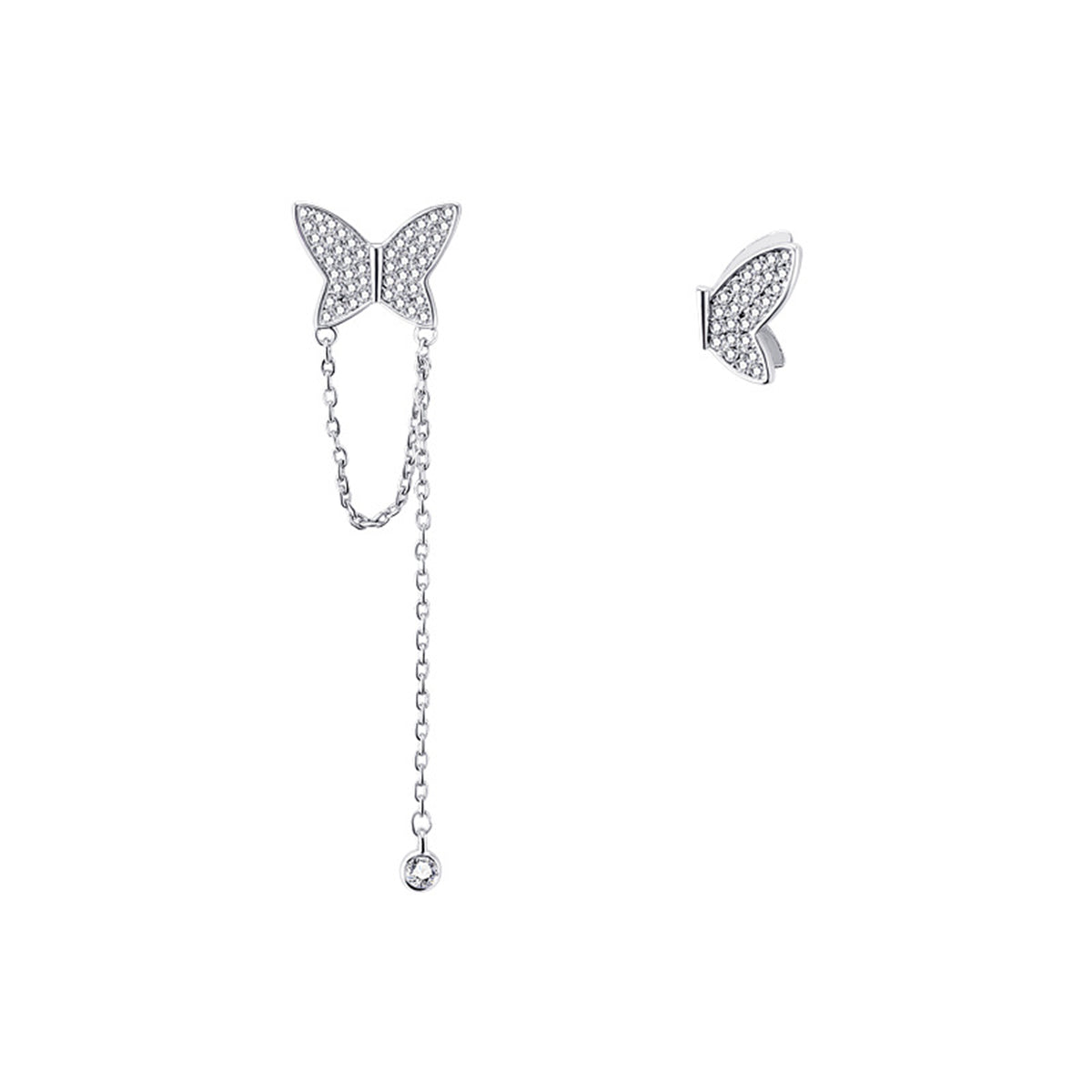 Cubic Zirconia & Silver-Plated Asymmetric Butterfly Earrings