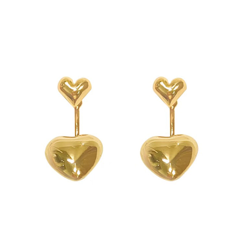 18K Gold-Plated Heart Ear Jackets, gold drop earrings for women, elegant gift for her, styled look