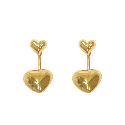 18K Gold-Plated Heart Ear Jackets, gold drop earrings for women, elegant gift for her, styled look