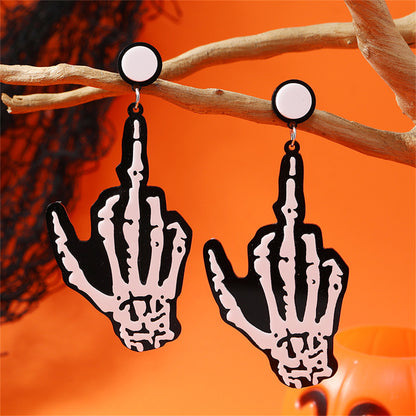 Black and Silver-Plated Skeleton Hand Drop Earrings, silver drop earrings for women, vintage-inspired design, detail close-up