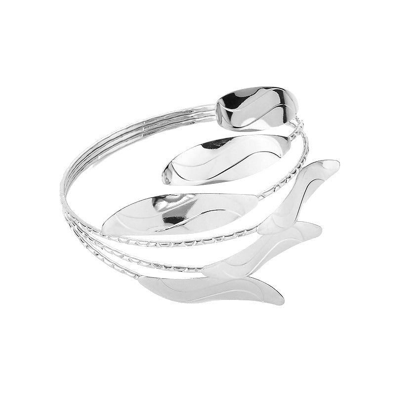 Silver-Plated Branched Arm Cuff, botanical inspired, detail close-up