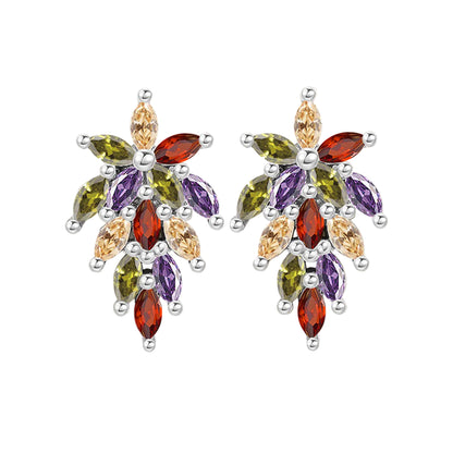 Multi-Colored Crystal & Silvertone Flower Cluster Dangle Earrings