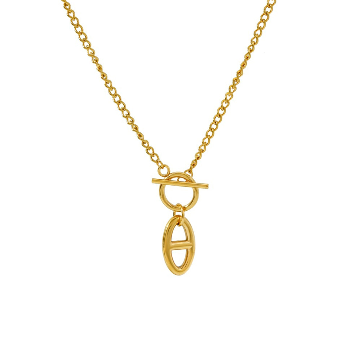 18K Gold-Plated Oval Pendant Necklace, gold pendant necklace for women, dainty minimalist design, front view