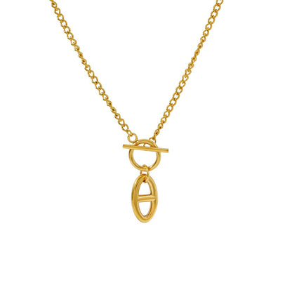 18K Gold-Plated Oval Pendant Necklace, gold pendant necklace for women, dainty minimalist design, front view