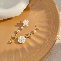 Pearl & Resin 18K Gold-Plated Rose Butterfly Drop Earrings