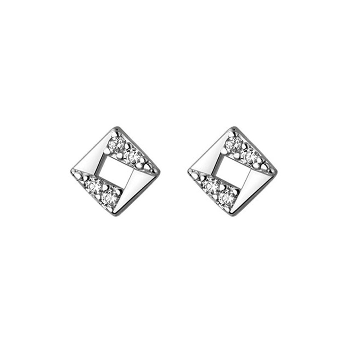 Cubic Zirconia & Silver-Plated Asymmetrical Rhombus Stud Earrings