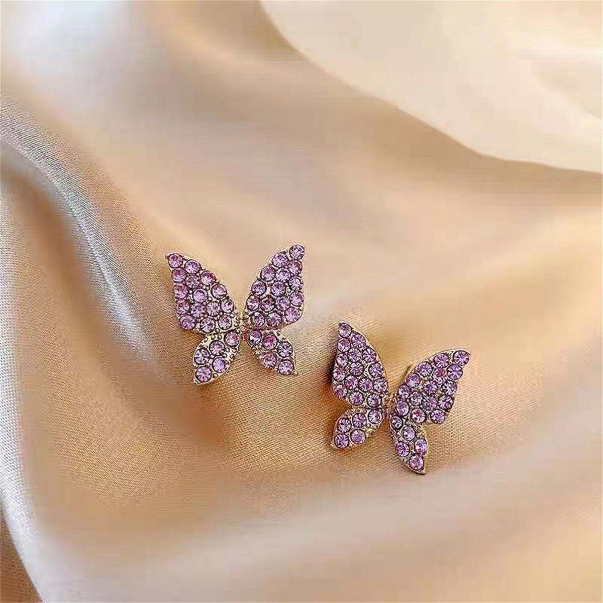 Purple Cubic Zirconia & Pearl Butterfly Tassel Ear Jackets
