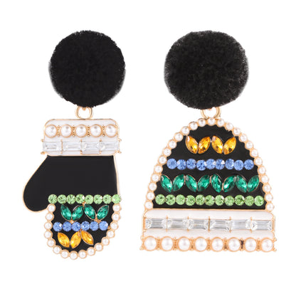 Black Cubic Zirconia and Pearl Hat and Mitten Drop Earrings, drop earrings for women, vintage-inspired design, side view
