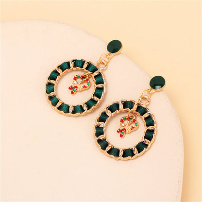 Black Ribbon and Enamel 18K Gold-Plated Candy Cane Figaro Drop Earrings, gold drop earrings for women, detail close-up