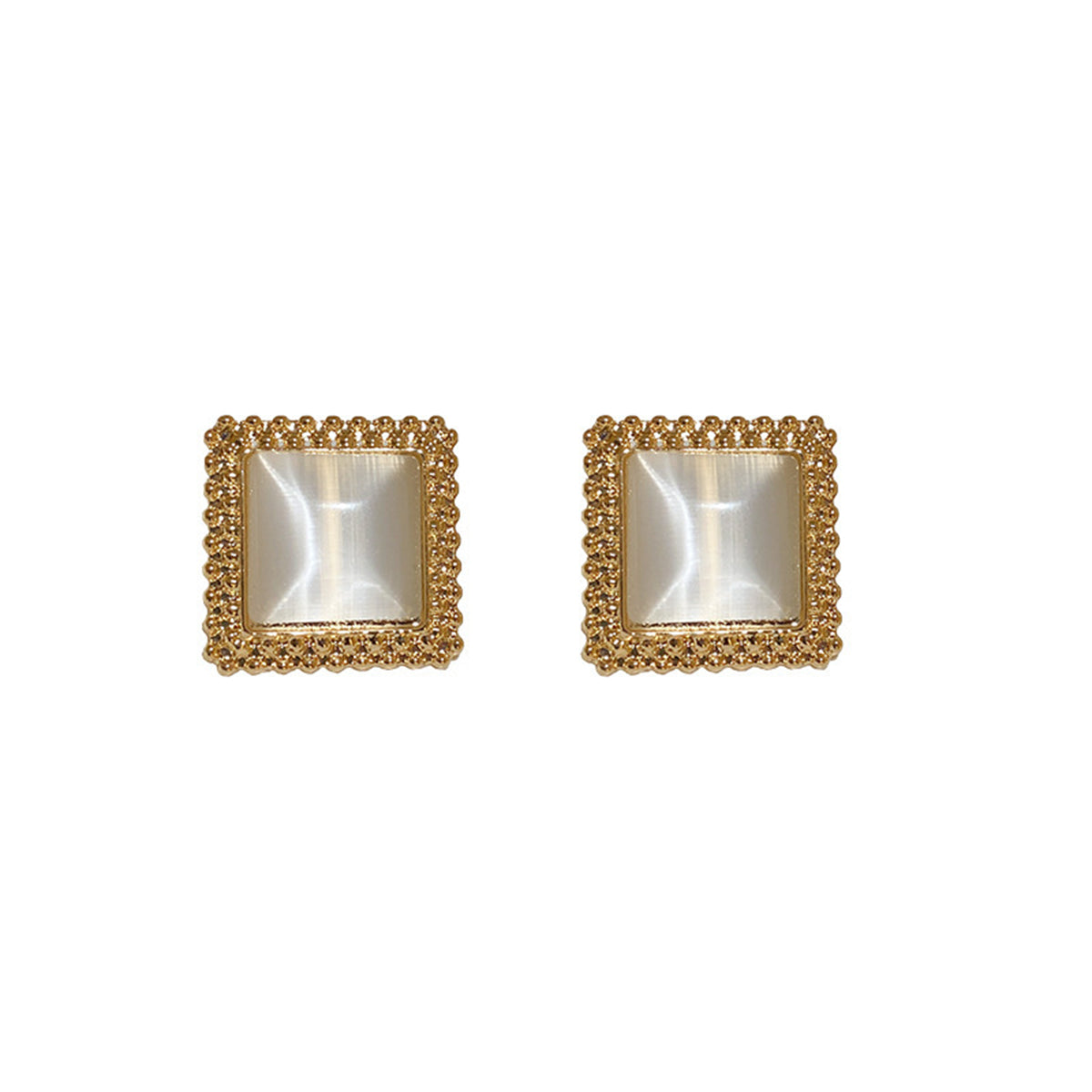 Cats Eye & 18K Gold-Plated Square Stud Earrings
