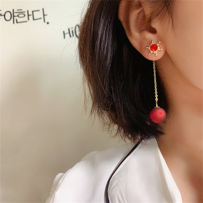 Red Resin and 18K Gold-Plated Zirconia-Accent Snowflake Ear Jackets, gold drop earrings for women, front view
