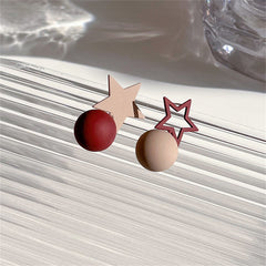Blush & Red Enamel Star & Round Asymmetrical Dangle Earrings