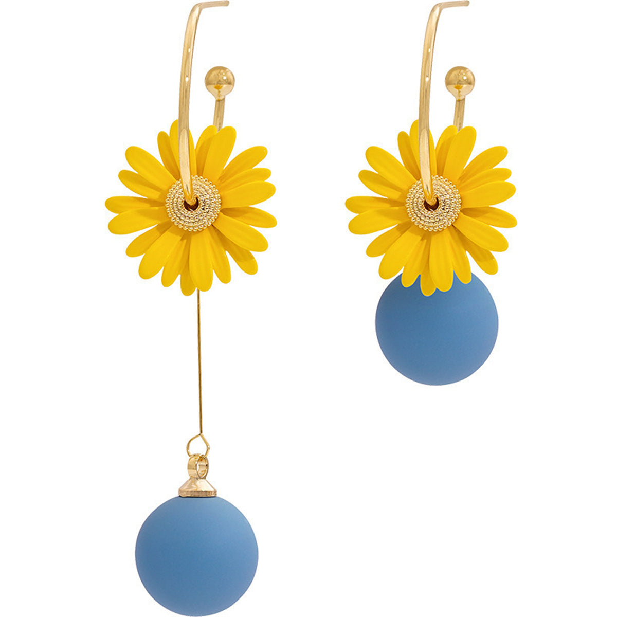 Yellow Enamel & 18K Gold-Plated Mum Mismatching Drop Earrings