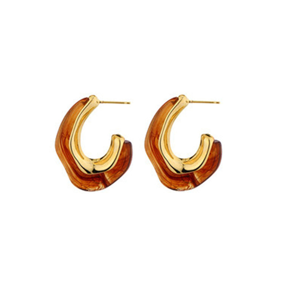 Amber Resin & 18K Gold-Plated Irregular Curve Drop Earrings