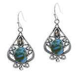 Turquoise & Silver-Plated Oval Drop Earrings