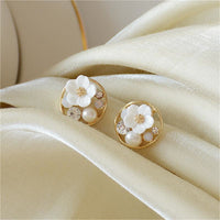 Cubic Zirconia & Pearl Flower Stud Earrings