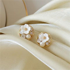 Cubic Zirconia & Pearl Flower Stud Earrings