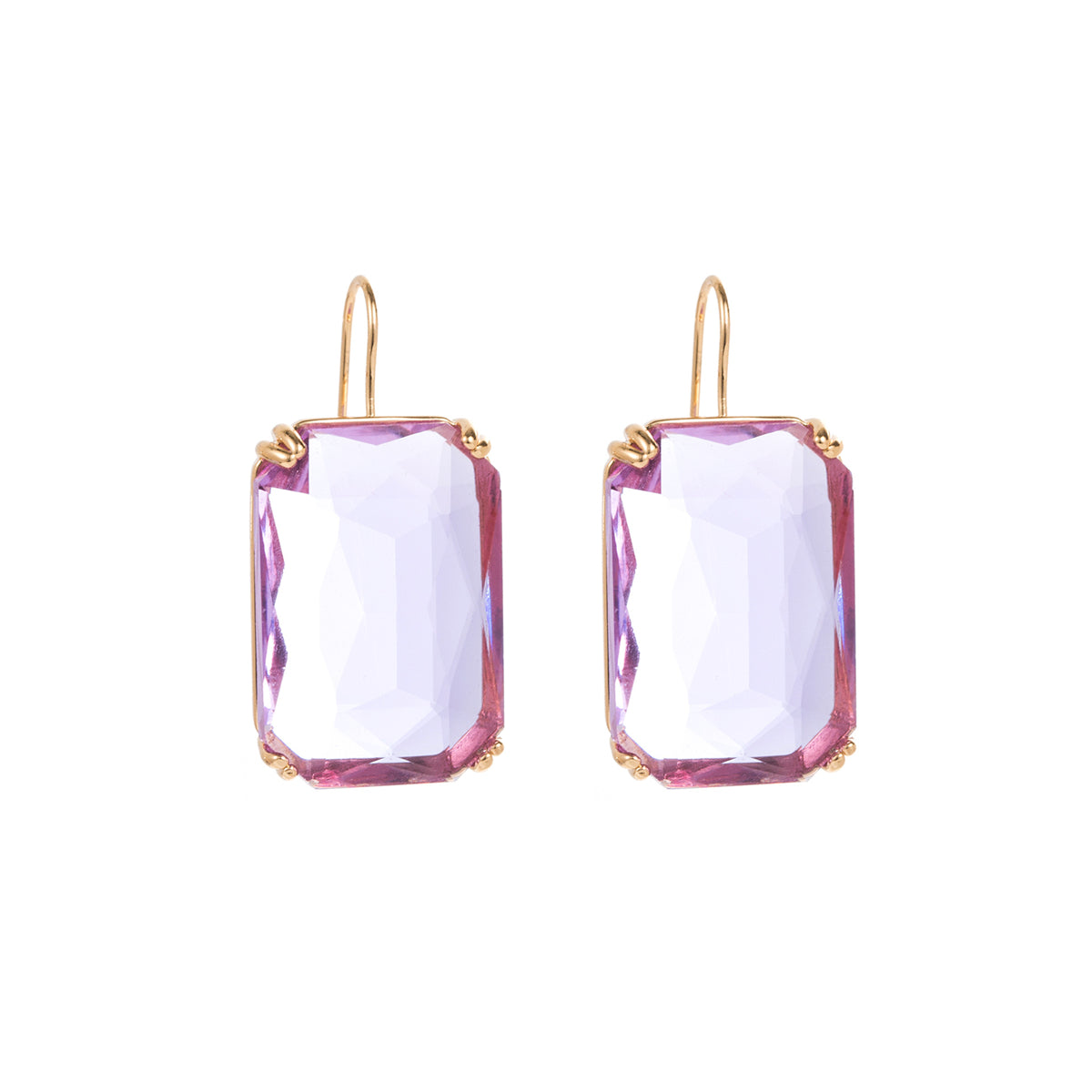 Purple Crystal and 18K Gold-Plated Radiant-Cut Drop Earrings, gold drop earrings for women, botanical inspired, side view