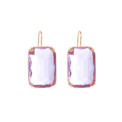 Purple Crystal and 18K Gold-Plated Radiant-Cut Drop Earrings, gold drop earrings for women, botanical inspired, side view