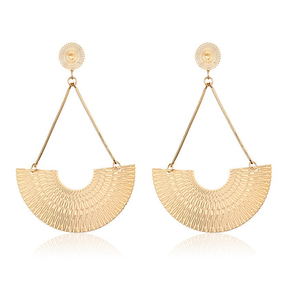 18K Gold-Plated Fan Drop Earrings, gold drop earrings for women, vintage-inspired design, styled look