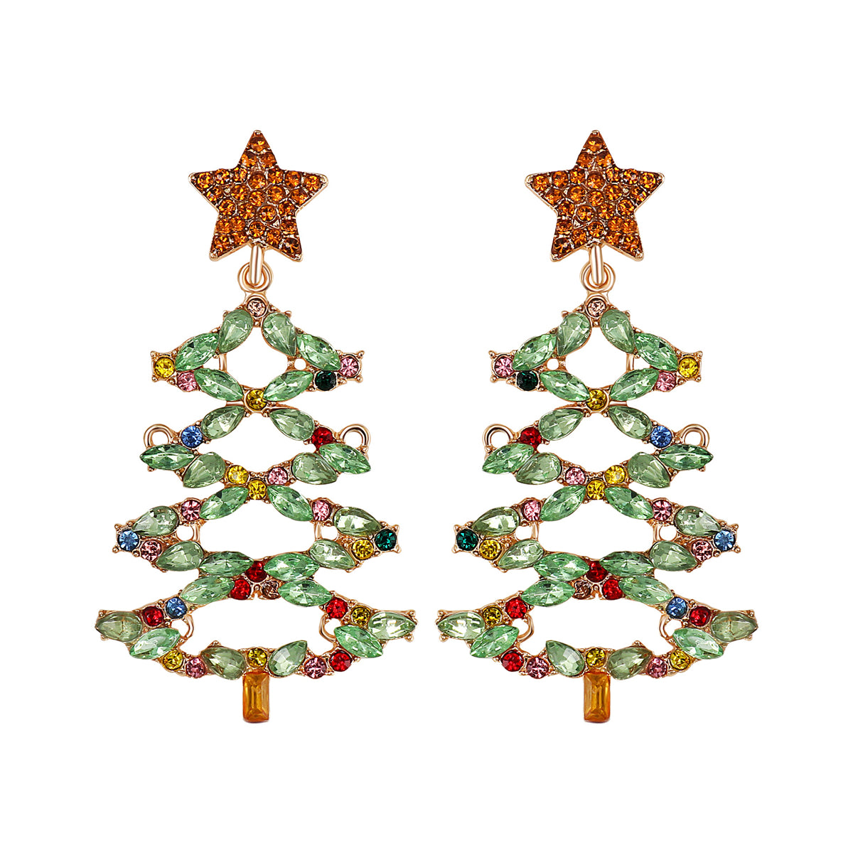 Light Green Crystal & Cubic Zirconia Star Christmas Tree Drop Earrings