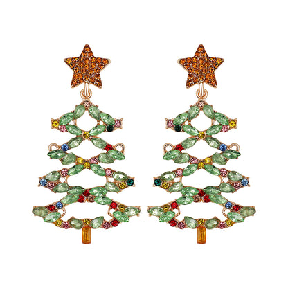 Light Green Crystal and Cubic Zirconia Star Christmas Tree Drop Earrings, drop earrings for women, side view