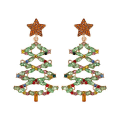 Light Green Crystal & Cubic Zirconia Star Christmas Tree Drop Earrings