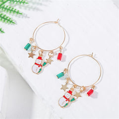 Red Enamel & 18K Gold-Plated Star & Snowman Hoop Earrings