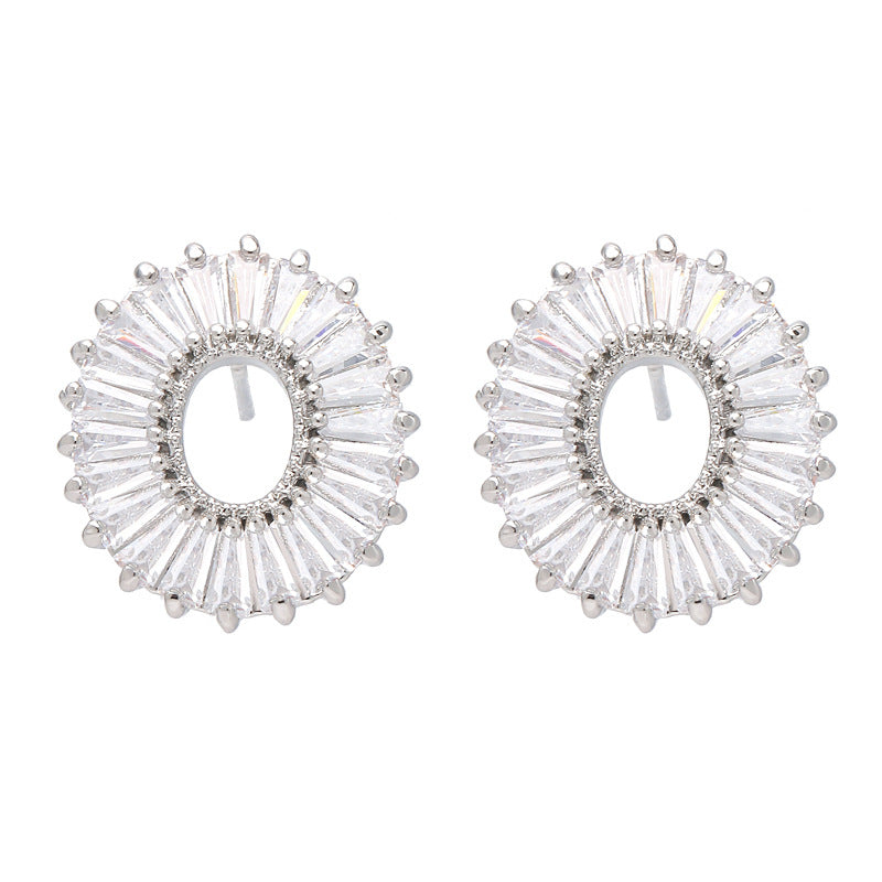 White Crystal & Silver-Plated Ring Stud Earrings